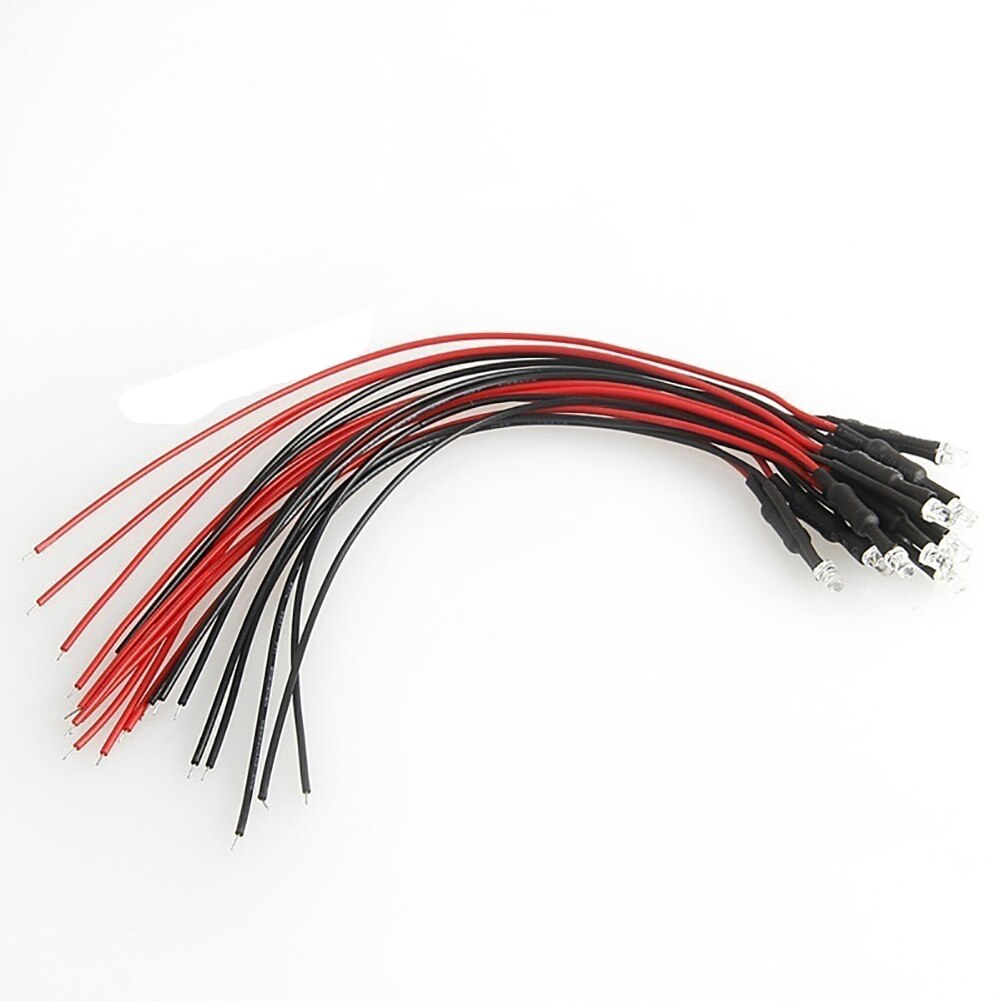 10 stk 20cm 3mm/5mm led lampe kabel pære pre-wired dc emitterende diode lys til diy boligindretning fire farver