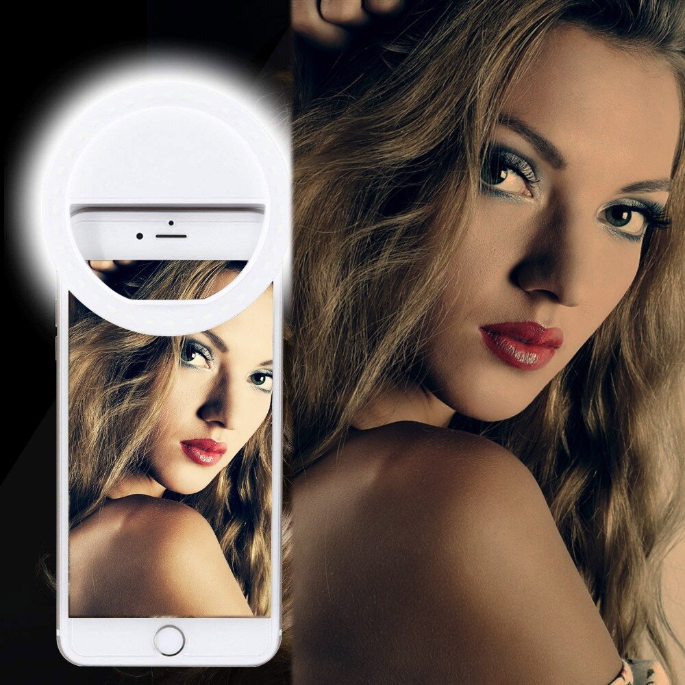 USB Oplaadbare LED Light Night Selfie Fotografie Ring Light Up Flash Lamp 3 Helderheid met Clip 4 Kleuren Beschikbaar