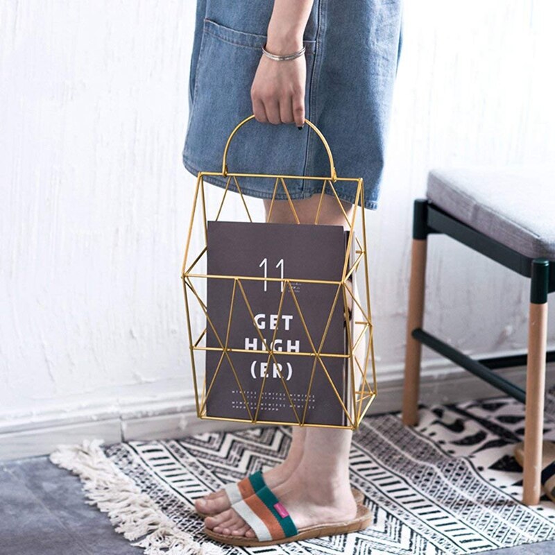 Magazine Holder Hanging Wall Mounted Newspaper Periodical Book Document File Organizer Basket Metal Shelf Storage Container Di