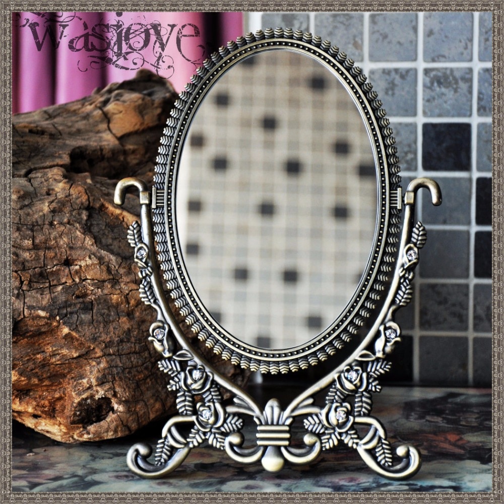 360 graders rotation europæisk oval dobbeltside lille bord spejl desktop makeup spejl hjemmepynt spejl hzj 002