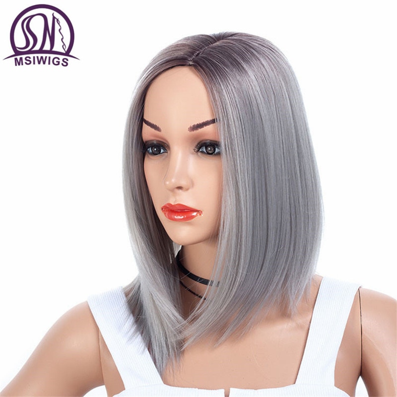 MSIWIGS Zwart Blonde Korte Rechte Pruiken Synthetische Vrouwen Pruik Grey Light Wortel Natuurlijke Ombre Haar Pruik Hittebestendige