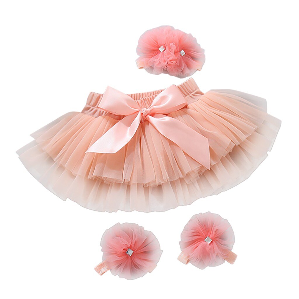 Jupe Tutu pour enfants en bas âge # p4 | Bande de cheveux en maille, avec nœud papillon, sangle de pieds, pour enfants, fête, danse princesse, Ballet: Orange / 3T