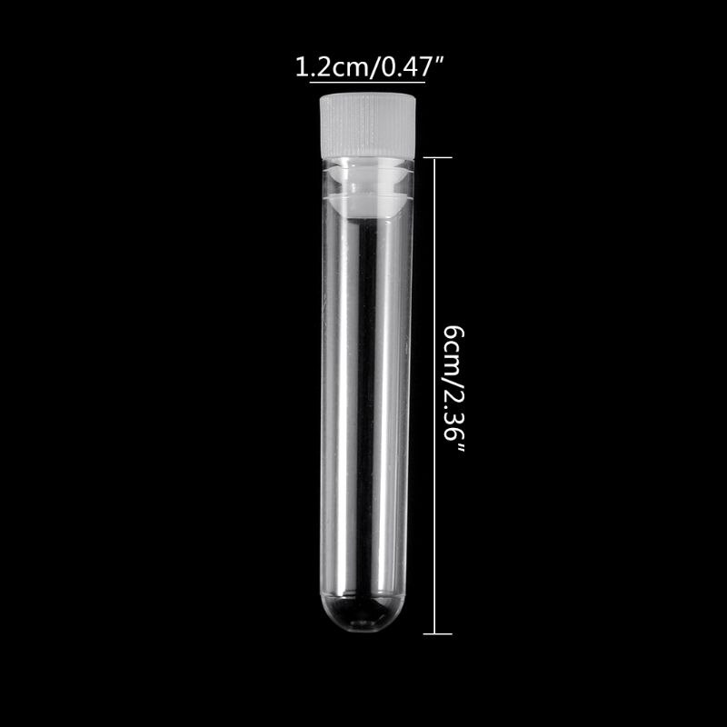 Tubo de ensayo de plástico transparente con tapa, 12x60mm, parte inferior en U, largo, suministros de laboratorio, 10 Uds.