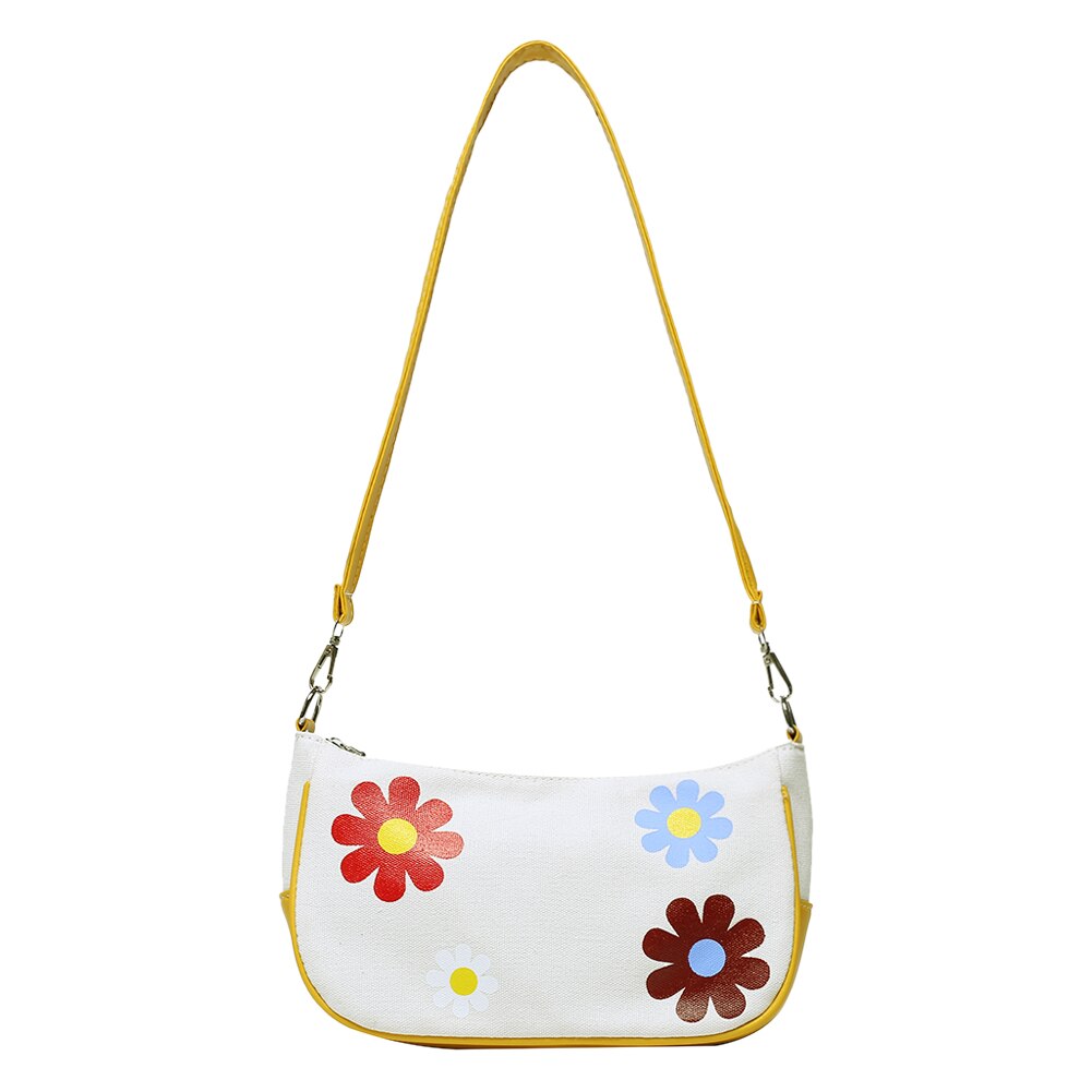 Décontracté toile sac à bandoulière femmes classique Texture délicate Chic fleur PU épissage petite femme pochette de messager: Jaune