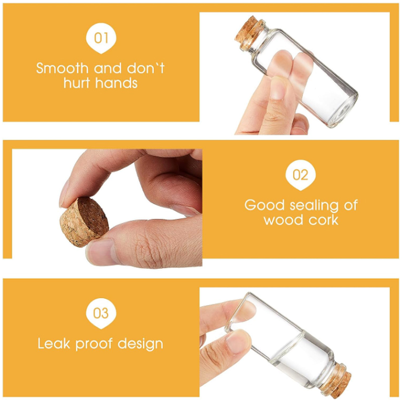 5-10 pezzi piccoli mini barattoli di bottiglie di vetro con tappi di sughero, 100 viti a occhiello e 1 ottavino imbuti creazione di gioielli fai da te