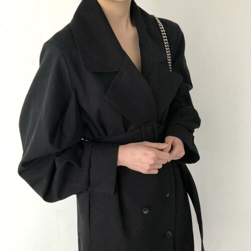 Trench-Coat Long kaki pour femme, coupe-vent Style britannique à manches bouffantes, manteau anti-poussière Long à la taille élégante, à Bandage, printemps: black / L