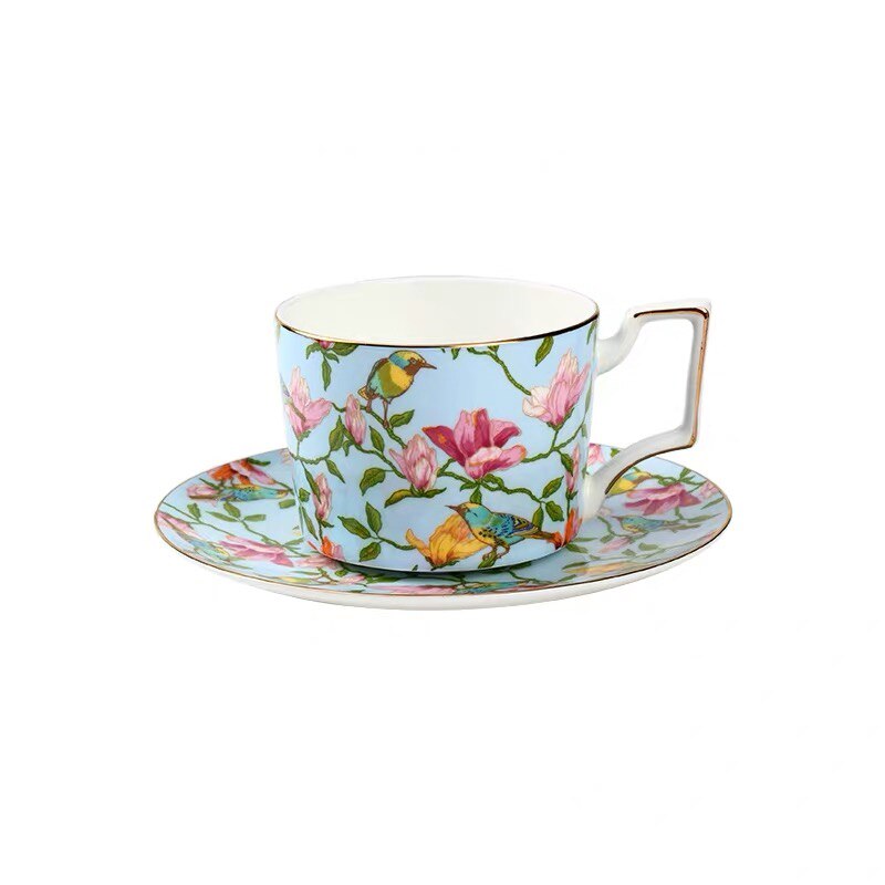 Tasse à café en céramique avec soucoupe, ensemble européen de thé rouge de grande capacité, de , pour eau et lait: Bleu