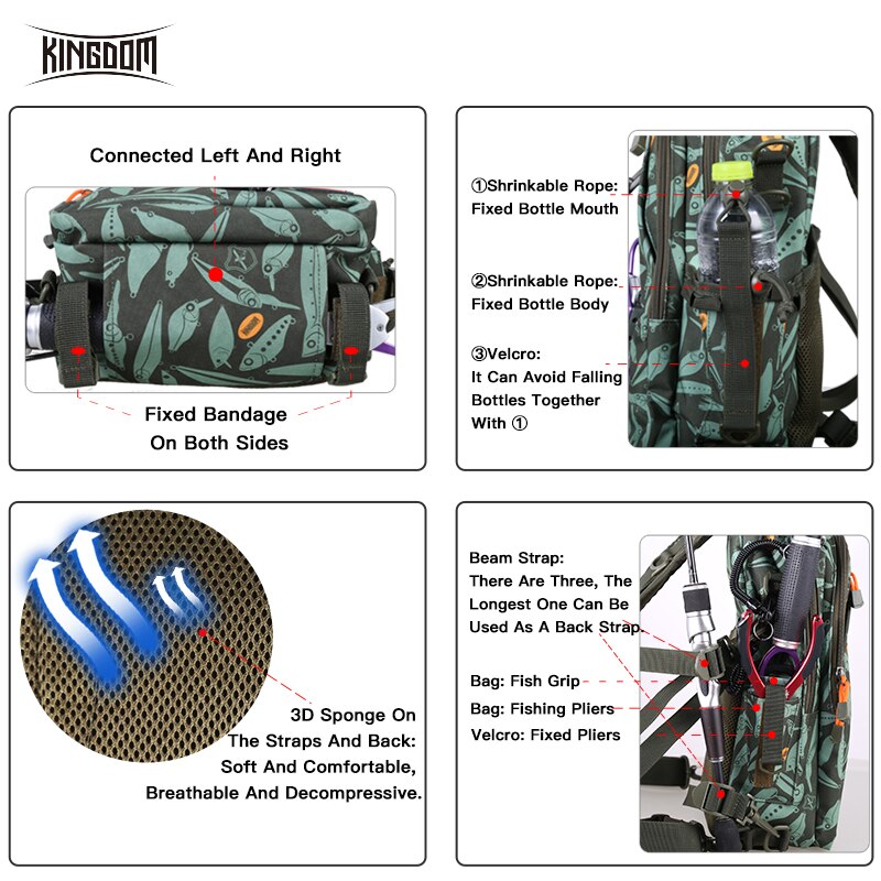 Kingdom Fishing Bag Outdoor Backpack Waterproof 1000D Nylon Material Strong Durable Multi-functional Large Capacity Model LYB-17