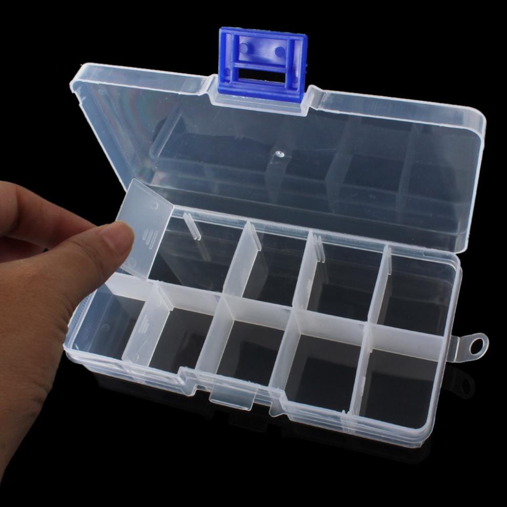 Organizador pequeño de 10 compartimentos de almacenamiento estuche para joyería de plástico transparente con divisores ajustables para pendientes artesanales, cuentas de fusibles para uñas