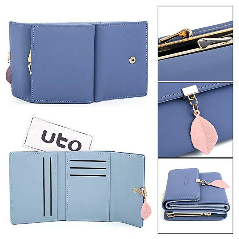 Women's Short Wallet PU Leather Leaf Tassel Clutch Portable ID Credit Card Holder purse