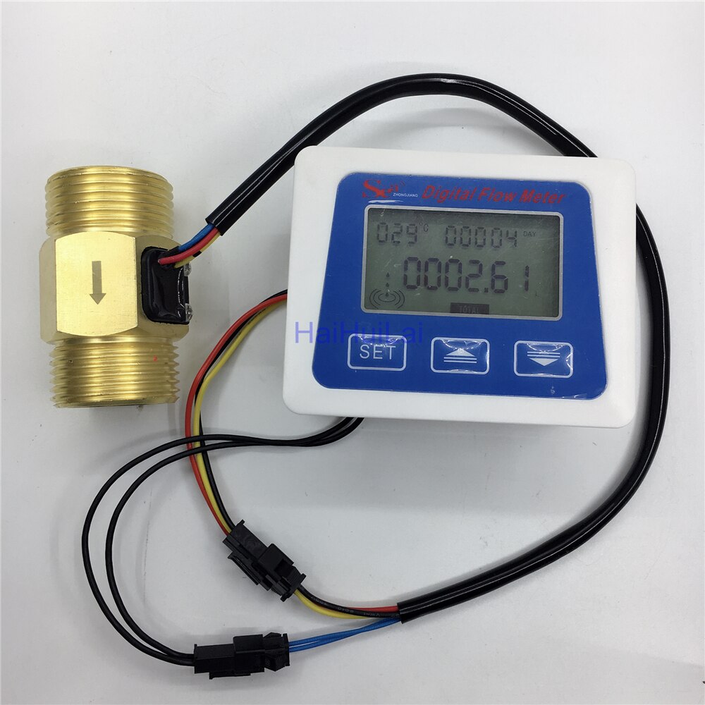 Medidor de flujo Digital de 1 ", Sensor de flujo de turbina, 4-45L/min + NTC, medición de temperatura, Total de litros: Brass