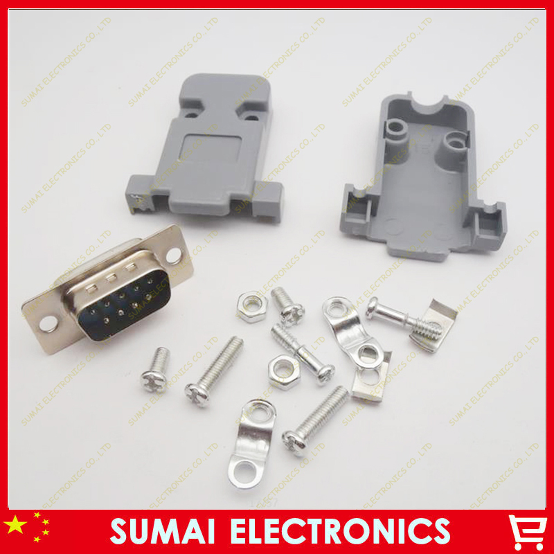 DB9 male plug + plastic shell male set DB9 male connector
