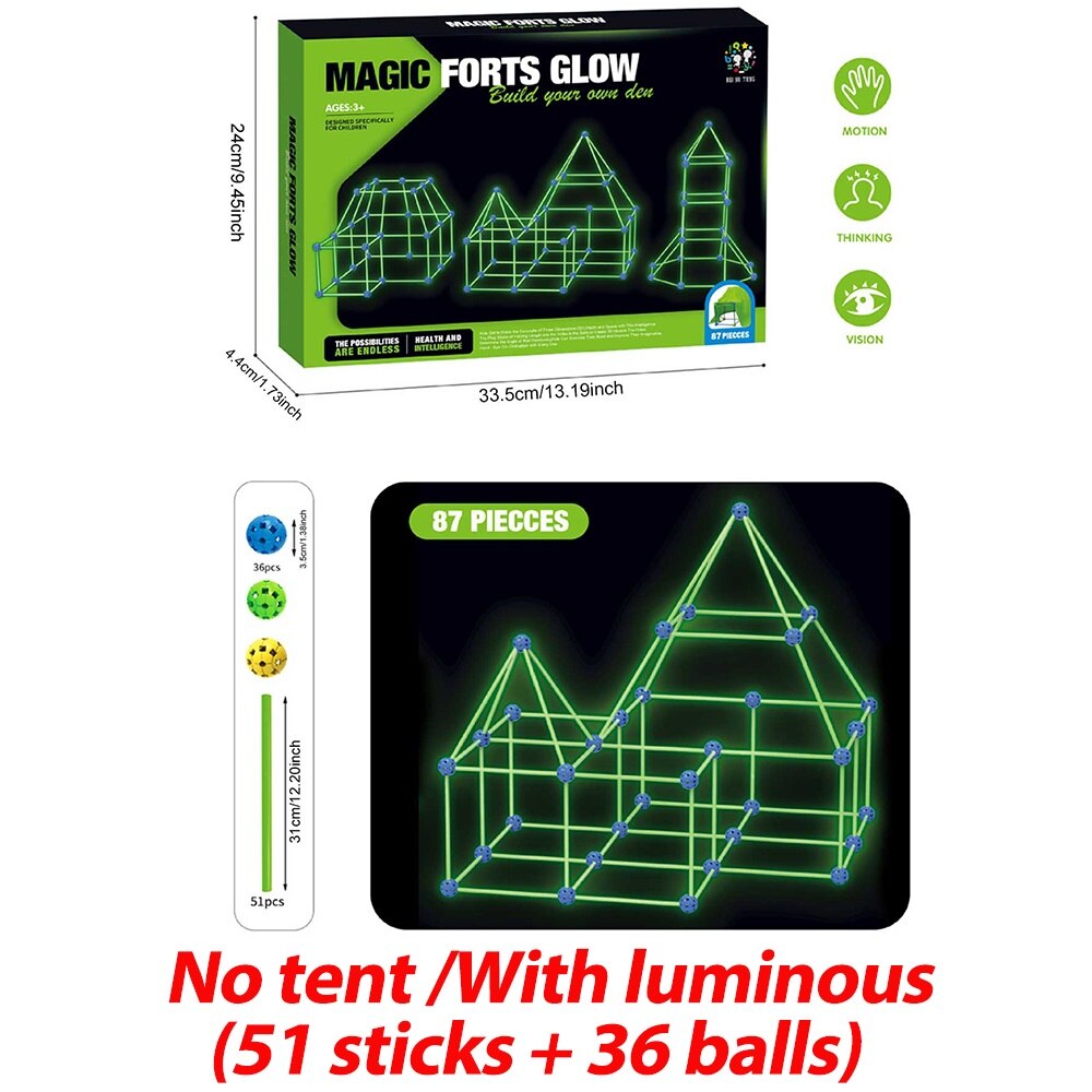 Kids Hut Construction Luminous Fort Building Kit Baby Tent Toy Castles Tunnels DIY 3D Play House for Children Indoor Playhouse: C