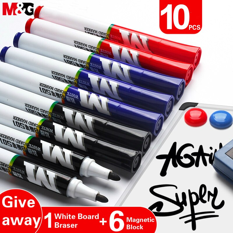 M &amp; G White Board Marker Zwart/Blauw/Rode Inkt Met Witte Boord Gum En Magnetische Blok Non-Irriterende Geur Voor Kits Office Supply