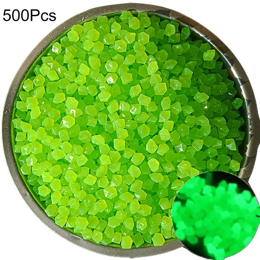 500Pcs Luminous Pebble Glowing Artificial Stone Glow in Dark Rhombus Luminous Rock	Fish Tank Decoration декор для аквариума: Green