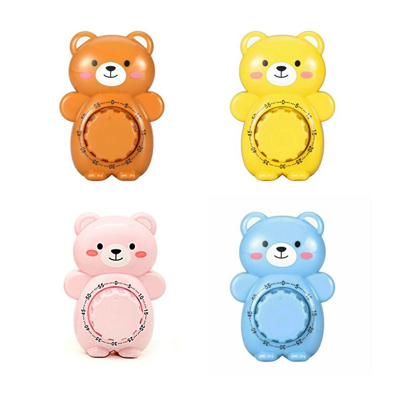 Four Colors Cute Bear Shape Mechanical Timer No Batteries Max 60 Minutes For Chef Cooking Baking Alarm Clock Stopwatch Gadgets