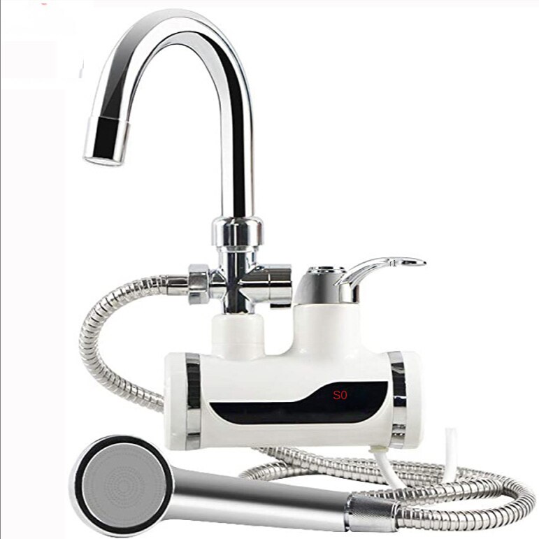 Kitchen Water Heater Cold Heating Faucet Instantaneous Water Heater Tap Instant Water Faucet Heater with Shower Head: Burgundy