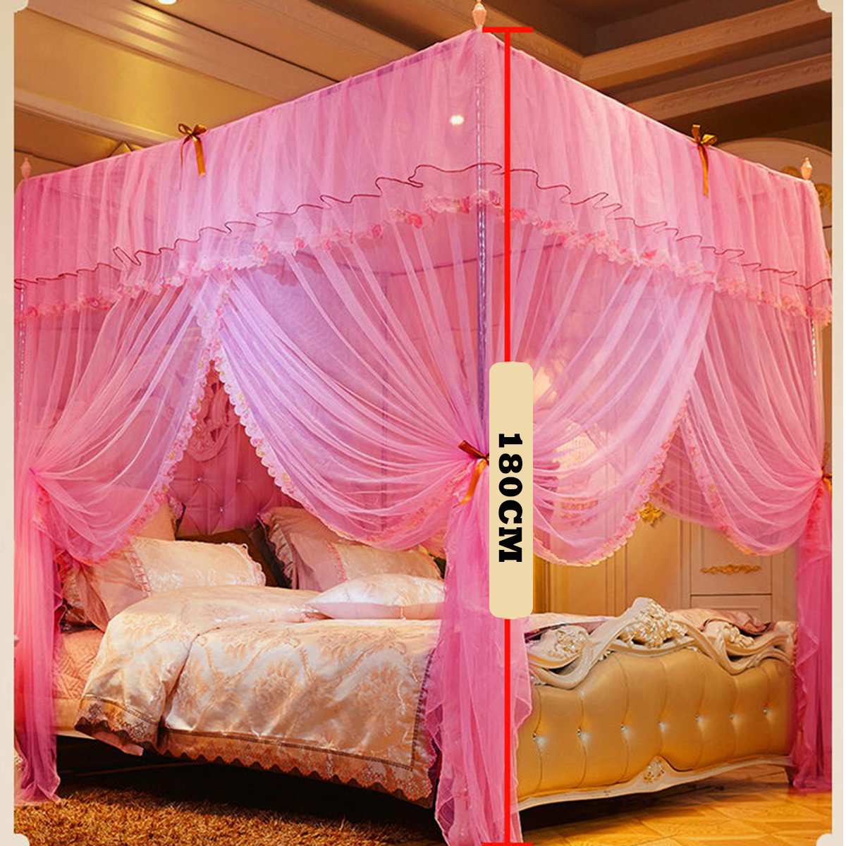Estilo europeu 4 canto pós cama dossel mosquiteiro rede cheia cama decoração do quarto pendurado valance