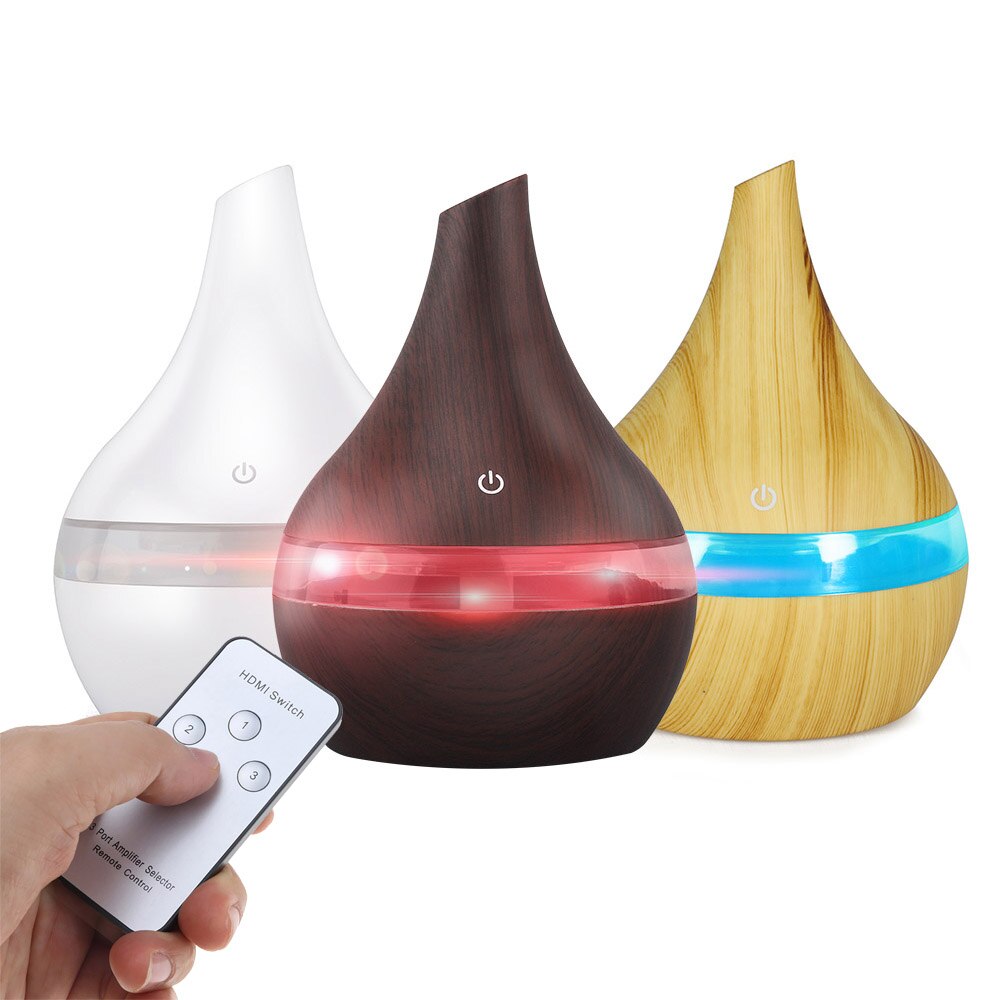 Essentiële Olie Diffuser 300Ml Usb Luchtbevochtiger Houtnerf Met 7 Kleur Led Verlichting Voor Thuis En kantoor En Auto
