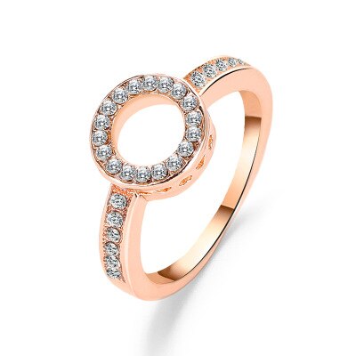 Minimalist Hollow Out Hoop Sparkling White Black Rings For Women Zirconia Trendy Finger Rings Jewelry Charm: 9 / rose gold