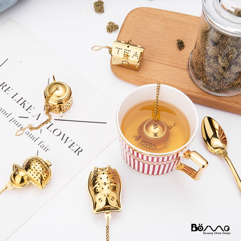 Kitchen Tube-shaped Tofu Gold-plated Leaky Tea Separator Environmental Protection Tea Utensils Ceremony Strainer Home Decoration