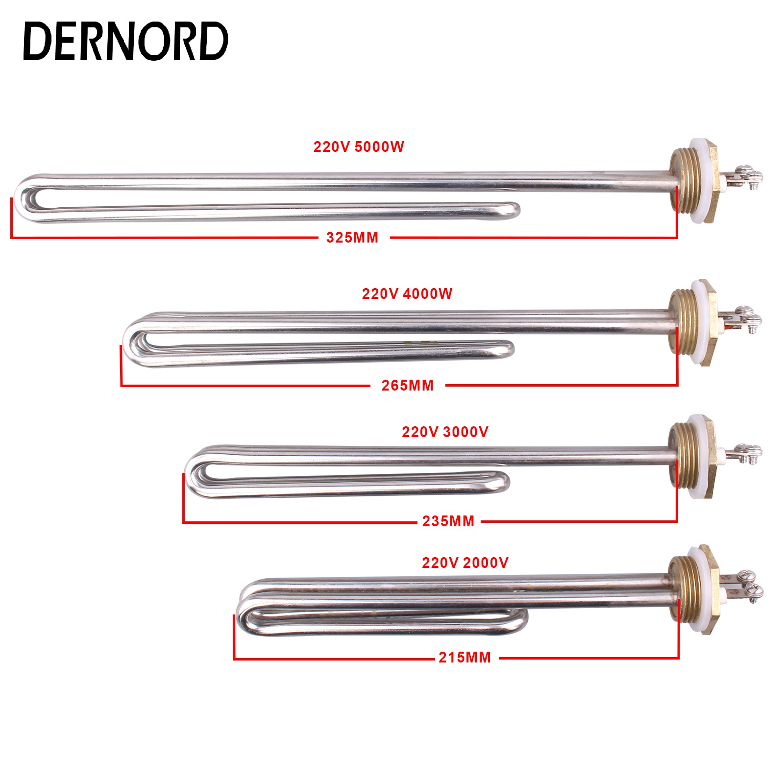 DERNORD Water Heater 220V 2kw 3kw 4kw 5kw Brass Flange 1&quot;BSP / DN25 / 32mm Electrical Fold Back Heater Element Heating Element