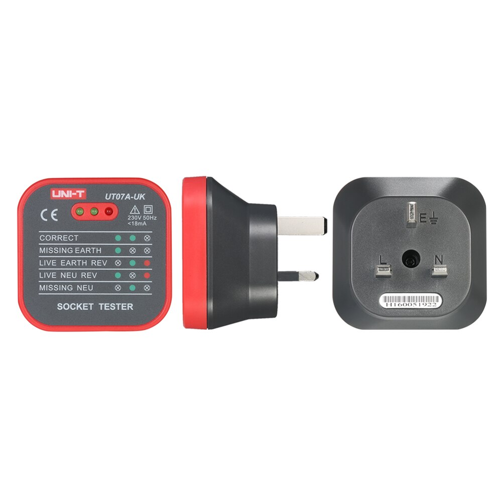 Uni-t  ut07a- uk socket tester fase strøm polaritetsdetektor jord nul neutral firewire socket elektroskop lækage