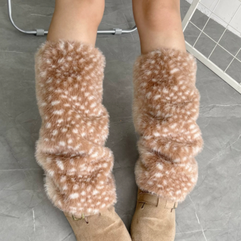 Jambiere cu blană, jambiere cu blană artificială, huse pentru ghete, șosete calde până la genunchi, drăguțe, model hipster, model elk de crăciun