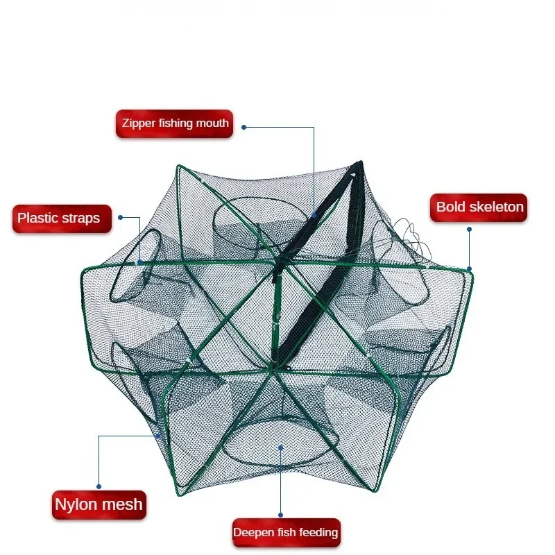 Fishing Net Mesh Folded Hexagon Octagon 8 Hole Hand Fishing Net Casting Nets Crayfish Shrimp Catcher Tank Trap Cage Mesh Tool
