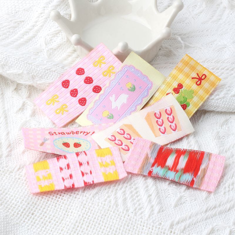 Tkane etykiety z kreskówek wiśniowych, naszywki z tkaniny, naszywki robić samodzielnego wykonania opasek robić włosów, ubrań, lalek, rękodzieła i akcesoriów: nikiel