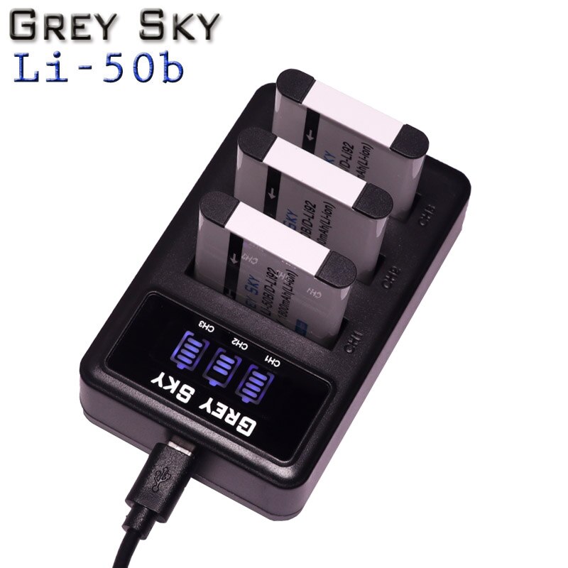 Batería de Li-50B LI50B li 50B 3 x D-LI92 + cargador de 3 ranuras para OLYMPUS SP 810 800UZ u6010 u6020 u9010 SZ14 SZ16 D755 u1010 SZ30 SZ20