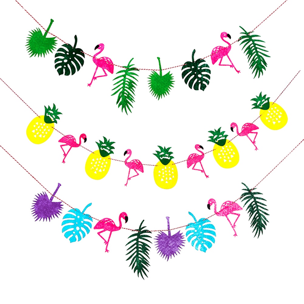 Een Set Van Niet-geweven Flamingo Cactus Banner Zomer Ananas Vlag Palm Leaf Ballon Zomer Verjaardagsfeestje Decoratie Benodigdheden