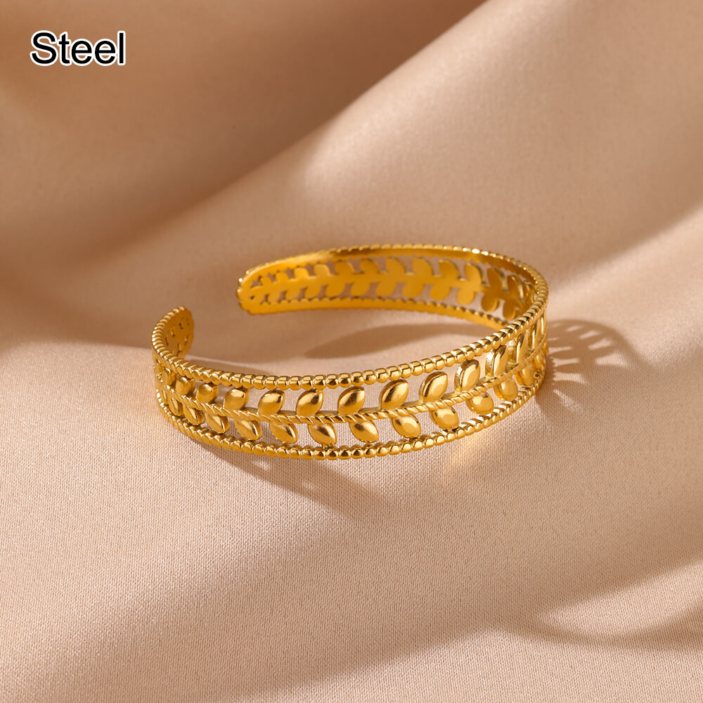 Stainless Steel Wide Bangles for Women Luxury Gold Color Open Chunky Cuff Bangle Bracelet femme Vintage Wedding Jewelry: Antique Bronze Plated