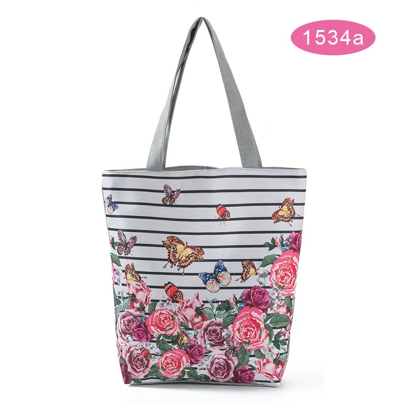 Bloemen Gedrukt Tote Handtas Vrouwelijke Grote Capaciteit Canvas Schoudertas Zomer Strandtas D88