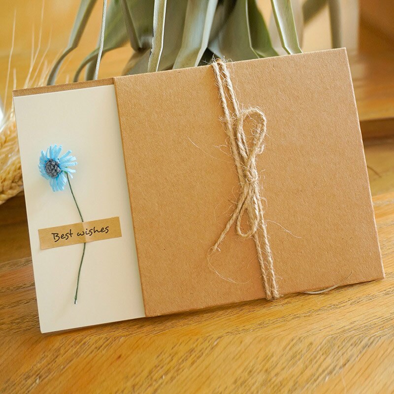 DIY Kraft Paper Handmade Dried Flowers Invitation Greeting Card Happy Birthday Grateful Thank You Card Christmas Wedding Favors: 10