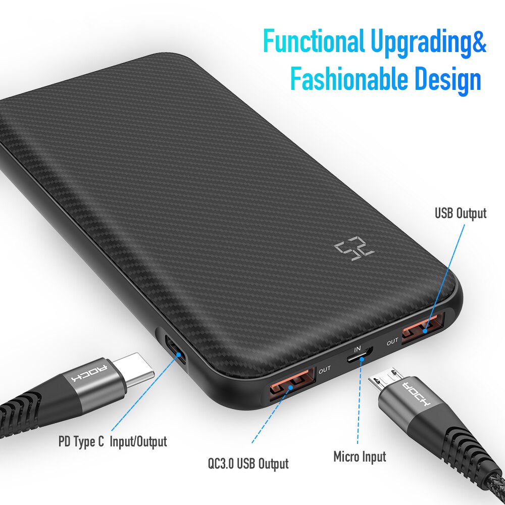 QC 3.0 USB Type C PD 18W 10000mAh Power Bank Quick Charge Powerbank For Xiaomi Portable Charger External Battery Led