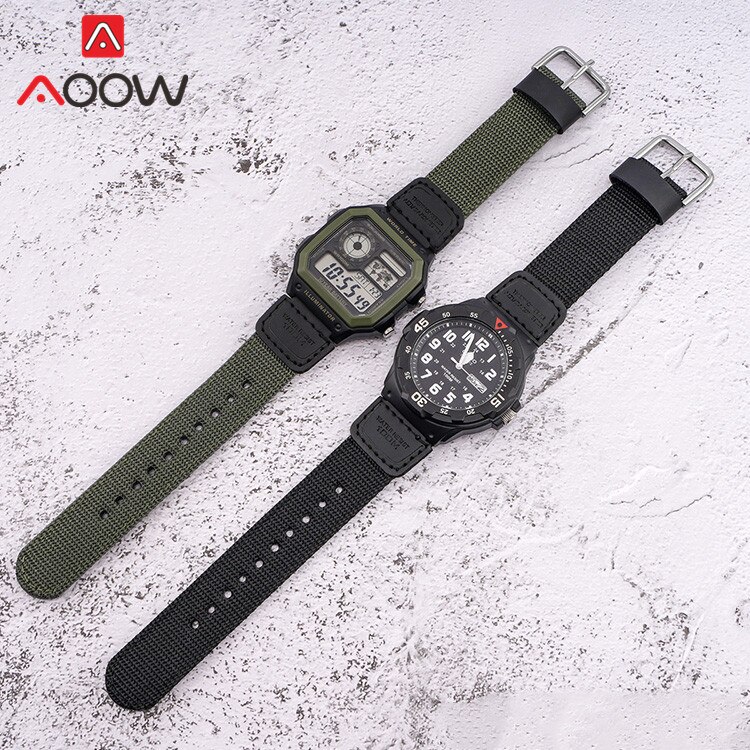 Correa de cuero de nailon para reloj Casio, correa de repuesto de lona de 18mm, hebilla de acero inoxidable para AE-1200WH, AQ-S810W, MRW-200