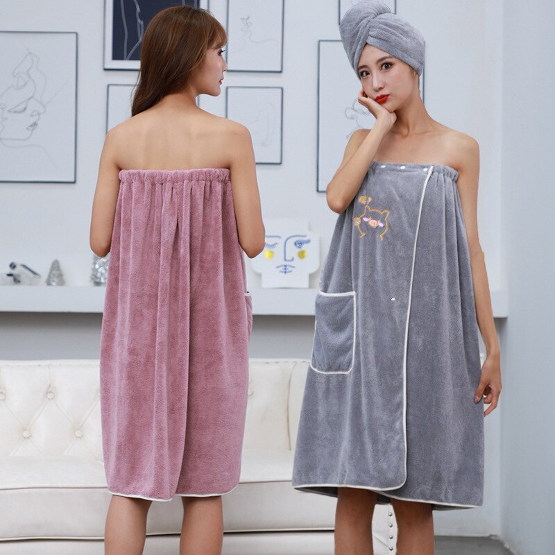 2 Pcs/set Thickened Coral Fleece Bath Towel for Wo... – Grandado