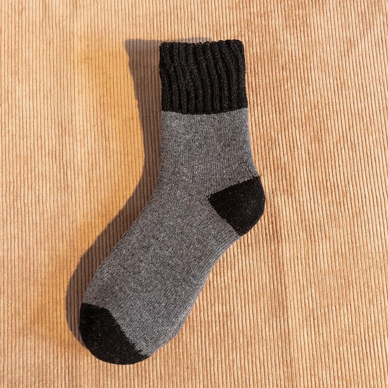 5pairs Winter Socks Stitching Color Trend Men&#39;s Super Thick Solid Loop Warm Socks Wool Socks Cold Snow Socks Large Size38-46: 5pairs Gray