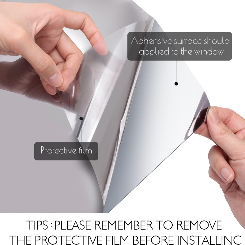 【Plata】Película de privacidad para ventana de vidrio, espejo diurno unidireccional, Control de calor reflectante, bloqueo solar, adhesivo estático no adhesivo