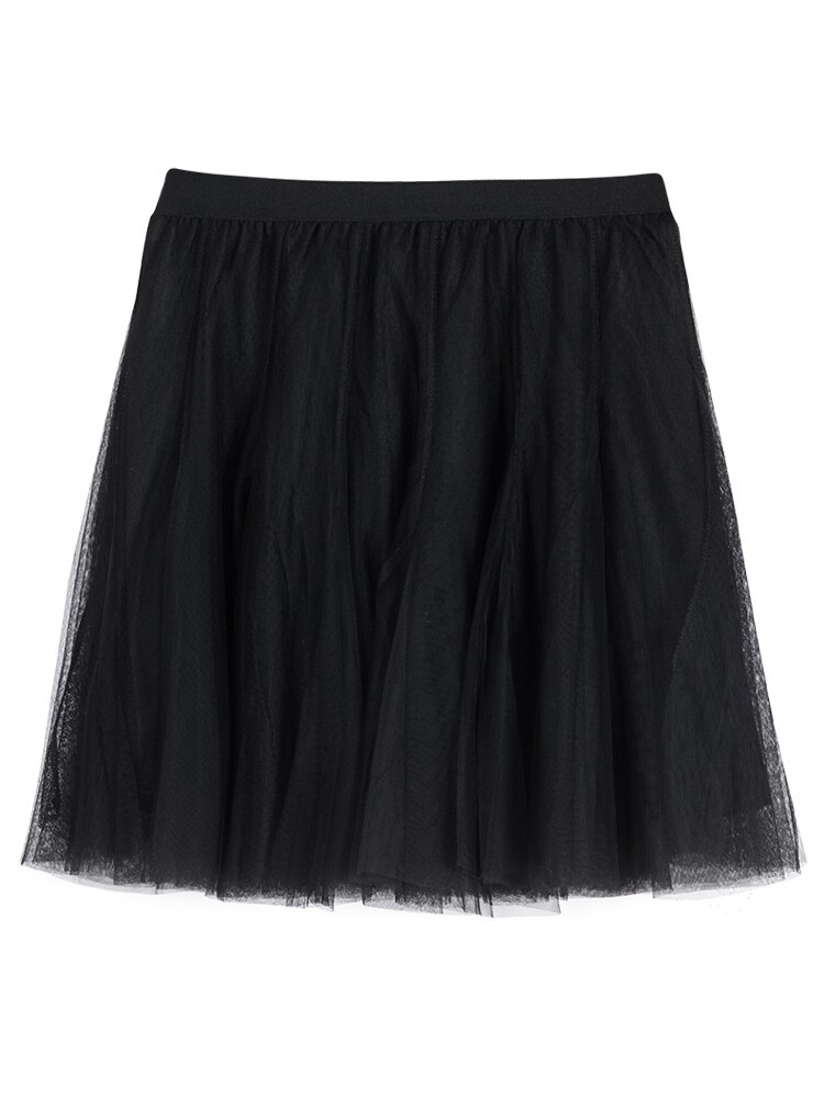 Minifalda de tul para mujer, Falda corta de malla coreana, cintura alta elástica, color negro liso, ropa de mujer,