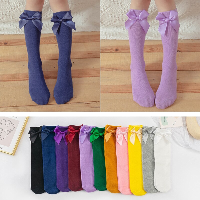 Jambières en coton pour bébé fille, bas en dentelle avec double aiguille et nœud papillon, tenue chaude pour les jambes,