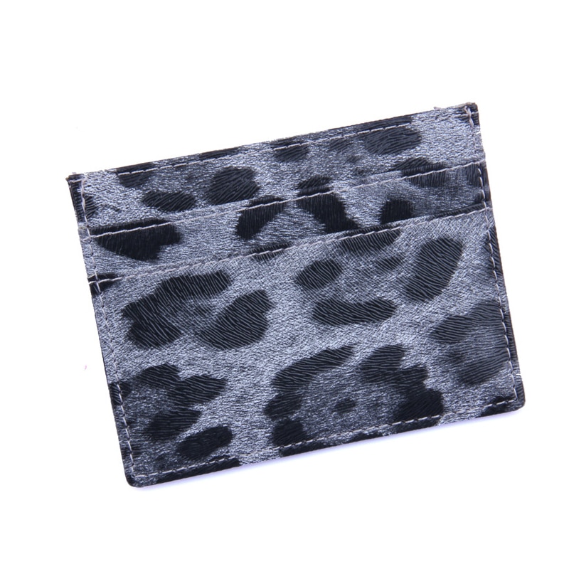 Liten mini leopard mønster pu skinn bank business id kortholder lommebokveske for menn kvinner unisex