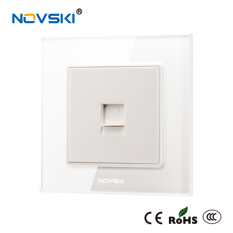 Lyx  rj45 katt 6 10gb/ s internetuttag dator ethernetuttag kristall härdat glaspanel 86*86mm guldpläterad kontakt 568a/ b: Keramisk vit / Pc-panel utan logotyp