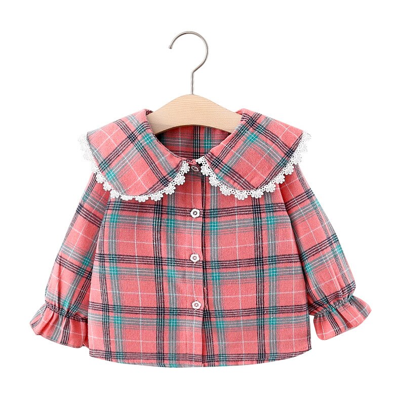 Autumn Baby Girls Lace Collar Plaid Shirt
