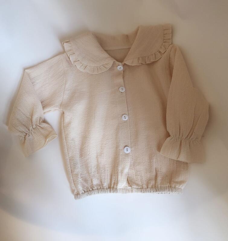 Spring Girls Blouse Girl's Cotton Edge Sailor Collar 2-color Top Shirt Girls Long Sleeve T Shirt Baby Girl Clothes: CX52beige / 3T