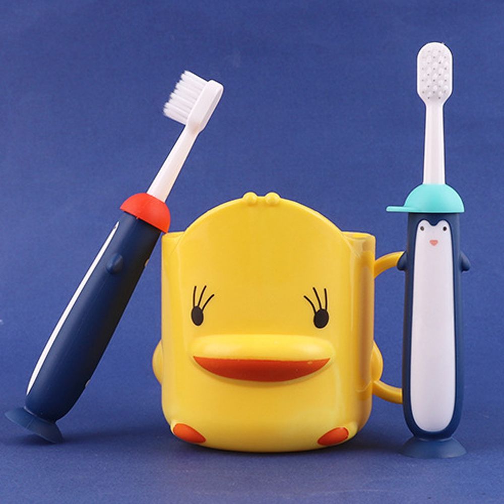 6-12 anni spazzolino rimovibile cartone animato pinguino capelli morbidi bambini spazzolino per bambini ventosa spazzolino inferiore