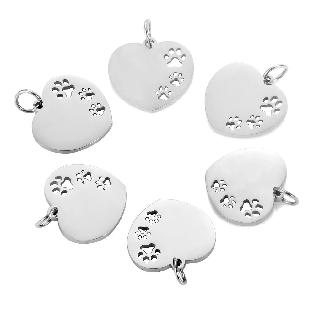 10 unids/lote de dijes de corazón de pata hueca, dijes pulidos con espejo de acero inoxidable, , colgante de pata de corazón para fabricación de joyas: Marrón