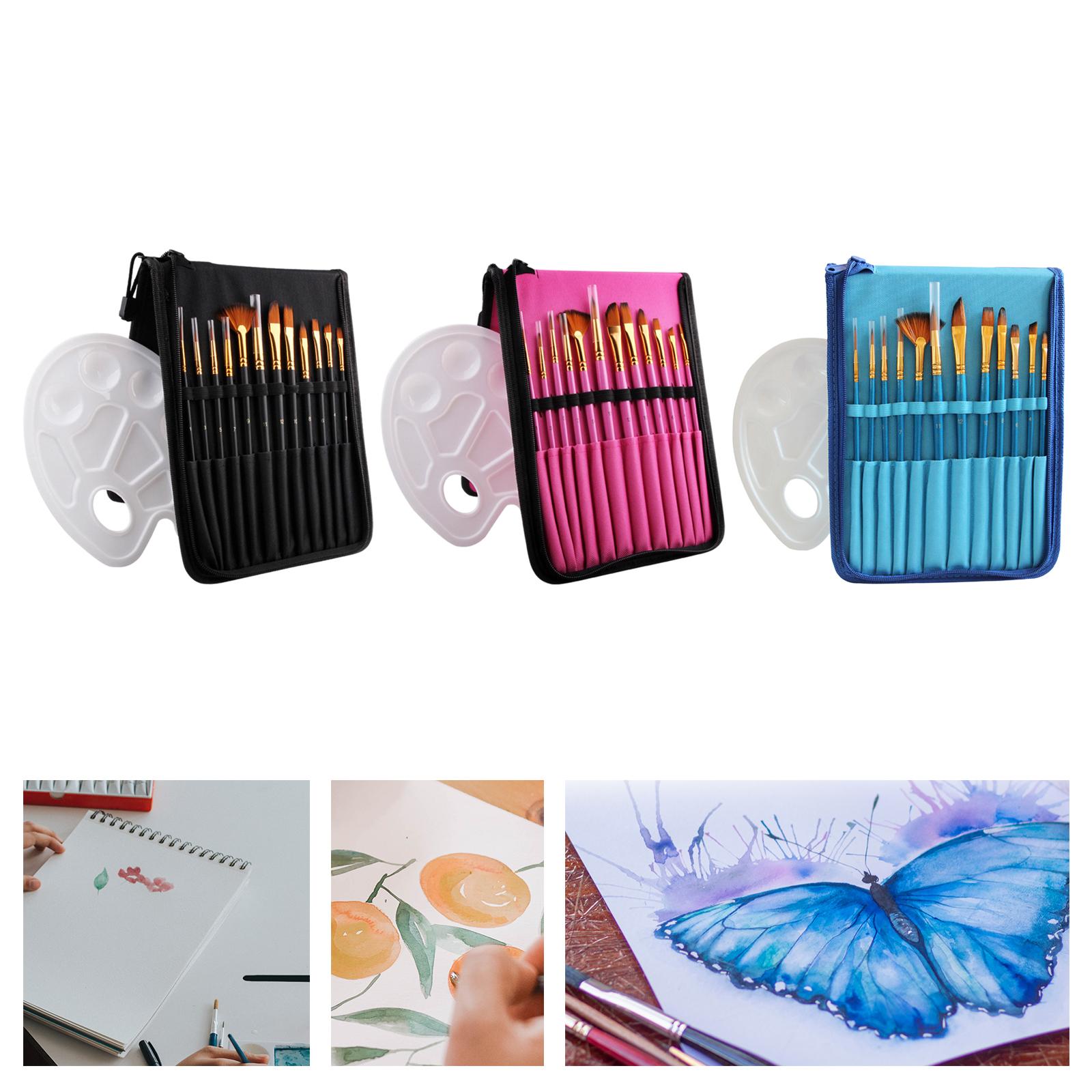 Paint Brush Set Carrying Case and Palette Synthetic Hair Paint Brushes For Beginner Acrylic Painting Art Supplies