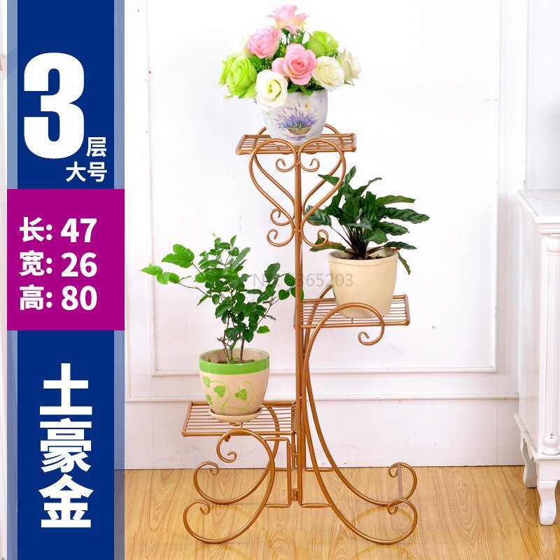 Bloemen Metalen Vloer Plank Indoor Plant Stand Bloem Rack Tuin Bloemen Stands Outdoor Plant Plank: Large 3 layers gold